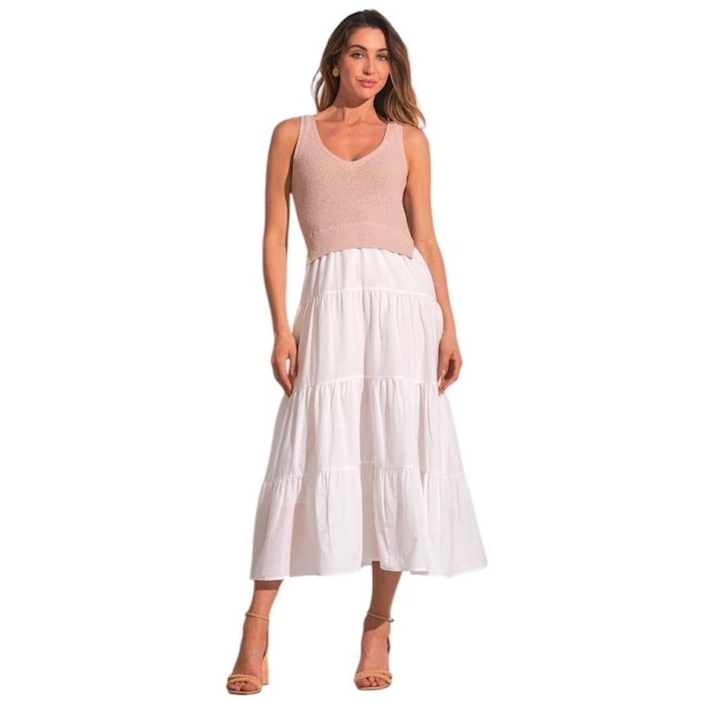Knit Woven Tank White Tiered Skirt Dress